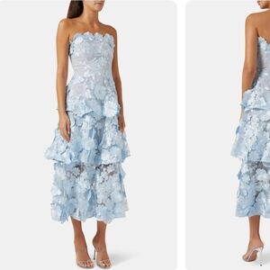 Catchall Strapless Blue Floral Lace Dress